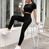 Fitness Set Αθλητικό Κολάν Ψηλόμεσο και Μπουστάκι Κοντομάνικο Μαύρο Medium
