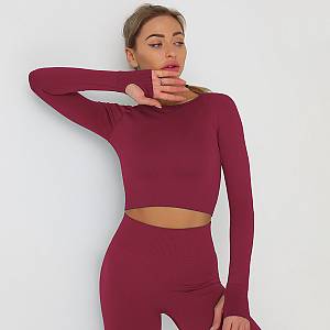 Fitness Set Αθλητικό Κολάν Ψηλόμεσο και Μακρυμάνικο Μπουστάκι Burgundy