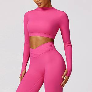 Fitness Set Αθλητικό Κολάν και Μακρυμάνικο Εξώπλατο Μπουστάκι Ροζ