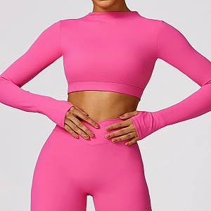 Fitness Set Αθλητικό Κολάν και Μακρυμάνικο Εξώπλατο Μπουστάκι Ροζ