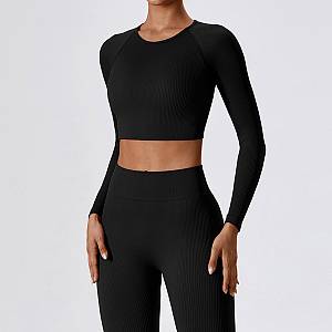 Fitness Set Αθλητικό Κολάν και Μακρυμάνικο Μπλουζάκι Μαύρο