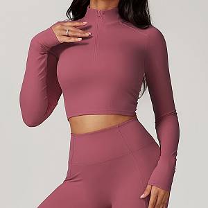 Fitness Set Αθλητικό Κολάν Ψηλόμεσο και Μπουστάκι Μακρυμάνικο Με Φερμουάρ Ροζ