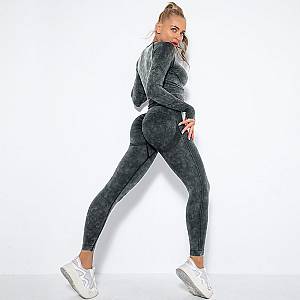 Fitness Set Αθλητικό Κολάν Ψηλόμεσο & Μπουστάκι Μακρυμάνικο Black/Grey