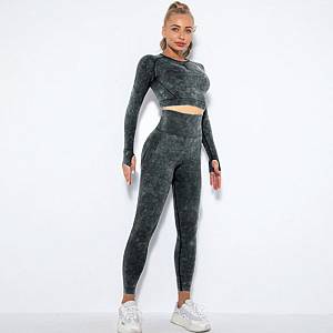 Fitness Set Αθλητικό Κολάν Ψηλόμεσο & Μπουστάκι Μακρυμάνικο Black/Grey