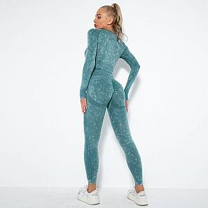 Fitness Set Αθλητικό Κολάν Ψηλόμεσο & Μπουστάκι Μακρυμάνικο Petrol