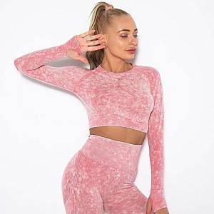Fitness Set Αθλητικό Κολάν Ψηλόμεσο & Μπουστάκι Μακρυμάνικο Pink