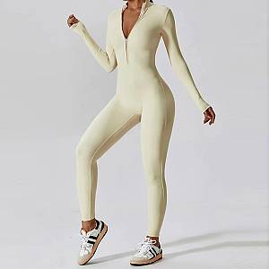 Fitness Ολόσωμη Αθλητική Φόρμα Μακρυμάνικη Creme