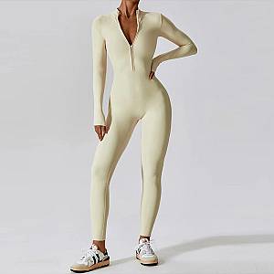 Fitness Ολόσωμη Αθλητική Φόρμα Μακρυμάνικη Creme