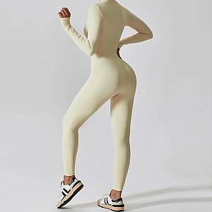 Fitness Ολόσωμη Αθλητική Φόρμα Μακρυμάνικη Creme