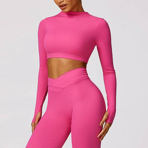 Fitness Set Αθλητικό Κολάν και Μακρυμάνικο Εξώπλατο Μπουστάκι Ροζ