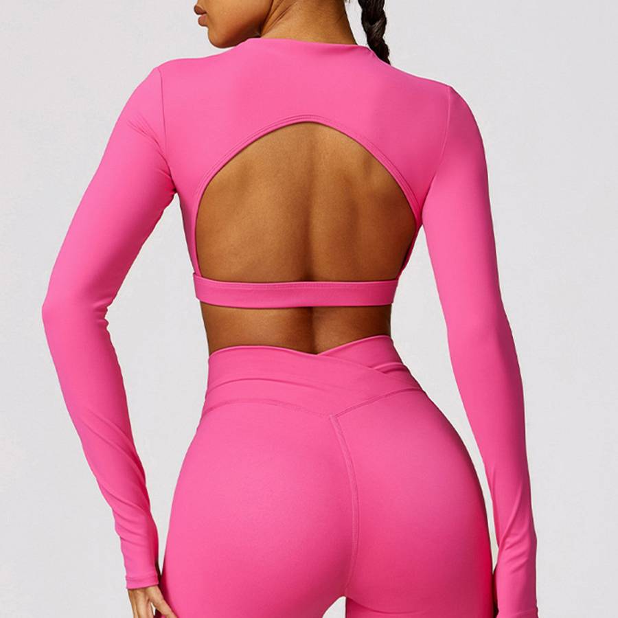 Fitness Set Αθλητικό Κολάν και Μακρυμάνικο Εξώπλατο Μπουστάκι Ροζ