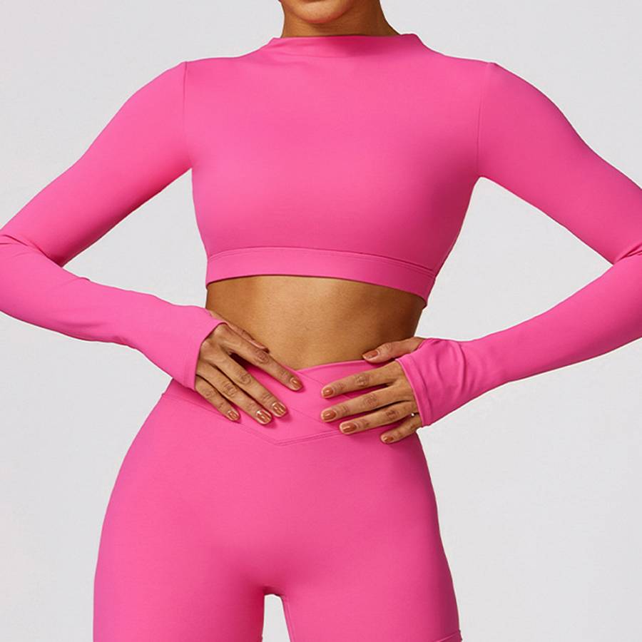 Fitness Set Αθλητικό Κολάν και Μακρυμάνικο Εξώπλατο Μπουστάκι Ροζ