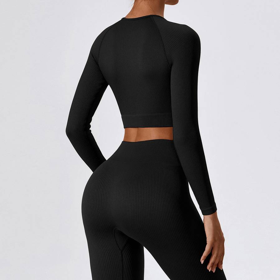 Fitness Set Αθλητικό Κολάν και Μακρυμάνικο Μπλουζάκι Μαύρο