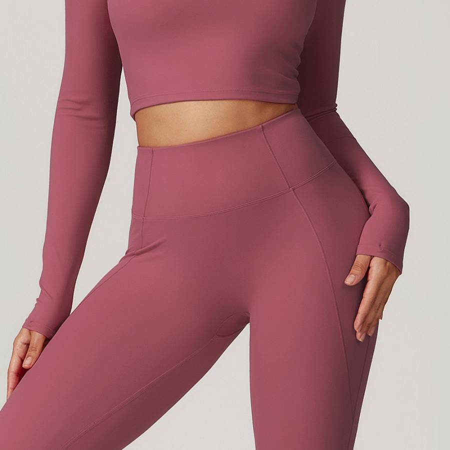 Fitness Set Αθλητικό Κολάν Ψηλόμεσο και Μπουστάκι Μακρυμάνικο Με Φερμουάρ Ροζ