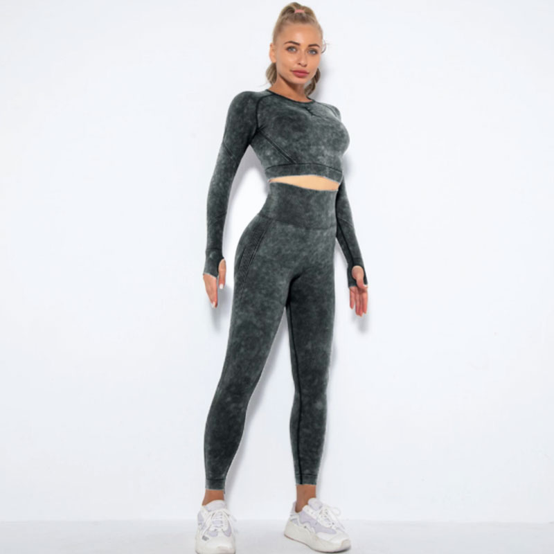 Fitness Set Αθλητικό Κολάν Ψηλόμεσο & Μπουστάκι Μακρυμάνικο Black/Grey