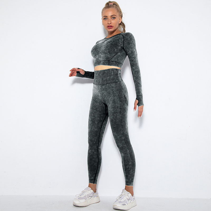 Fitness Set Αθλητικό Κολάν Ψηλόμεσο & Μπουστάκι Μακρυμάνικο Black/Grey