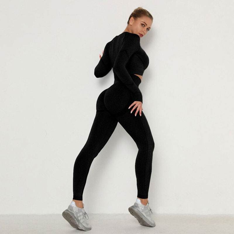 Fitness Set Αθλητικό Κολάν Ψηλόμεσο και Μπουστάκι Μακρυμάνικο Black