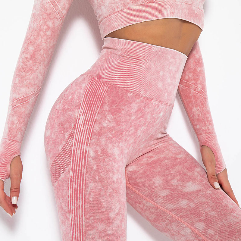 Fitness Set Αθλητικό Κολάν Ψηλόμεσο & Μπουστάκι Μακρυμάνικο Pink