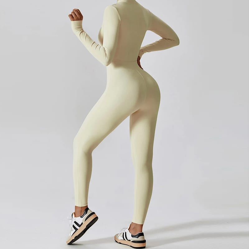 Fitness Ολόσωμη Αθλητική Φόρμα Μακρυμάνικη Creme