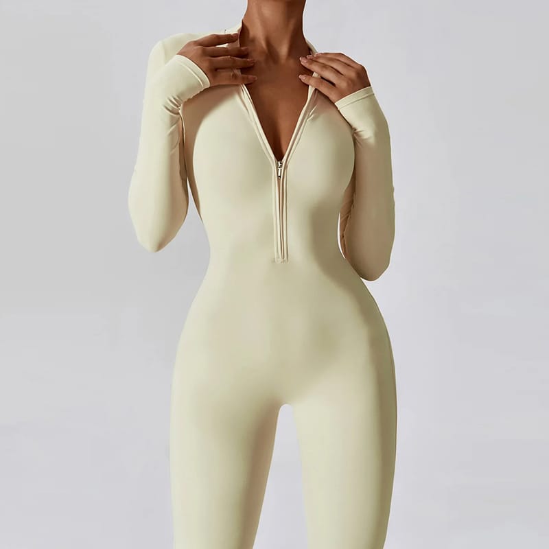Fitness Ολόσωμη Αθλητική Φόρμα Μακρυμάνικη Creme